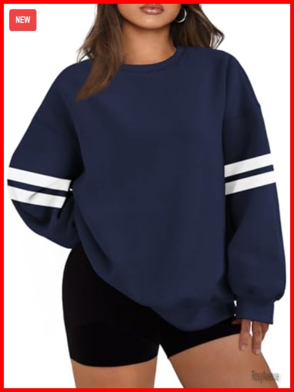 Women's Plus Size Striped Crewneck Sweatshirt Long Sleeve Pullover